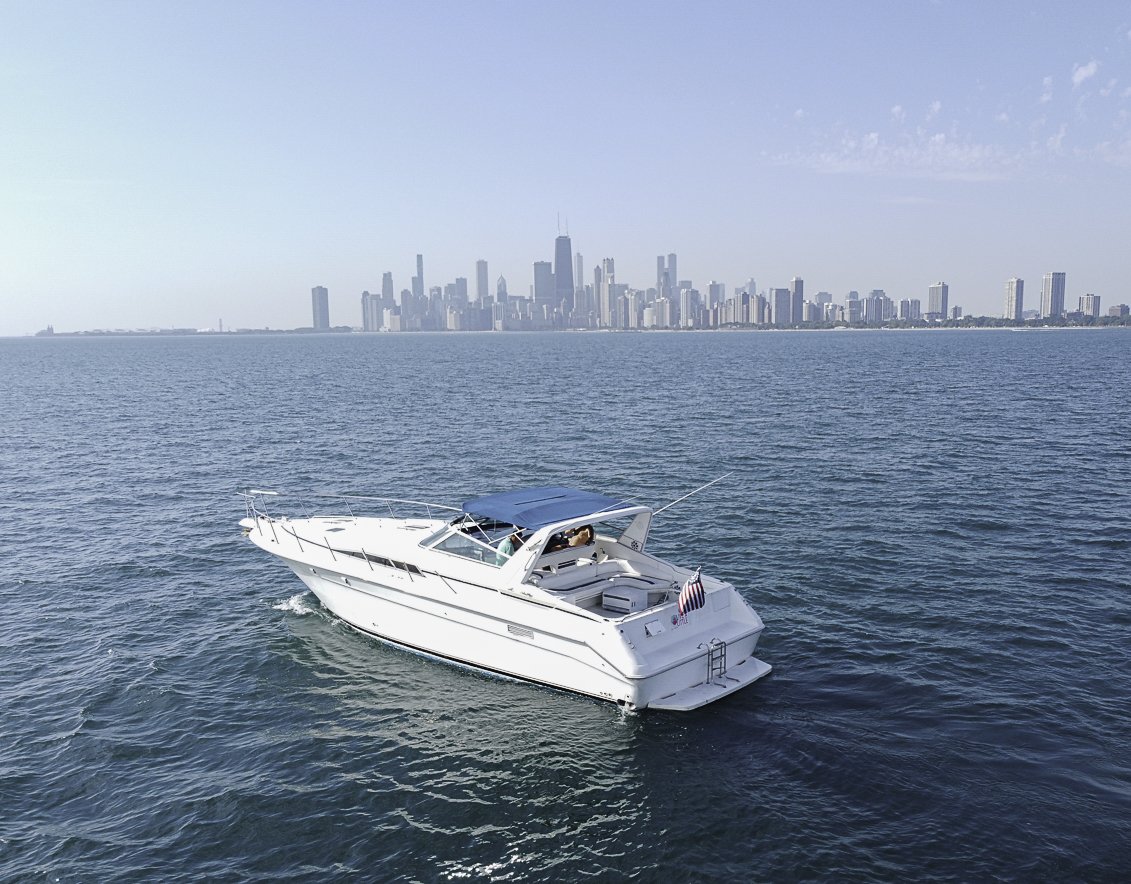 Yacht on Lake Michigan with Chicago skyline